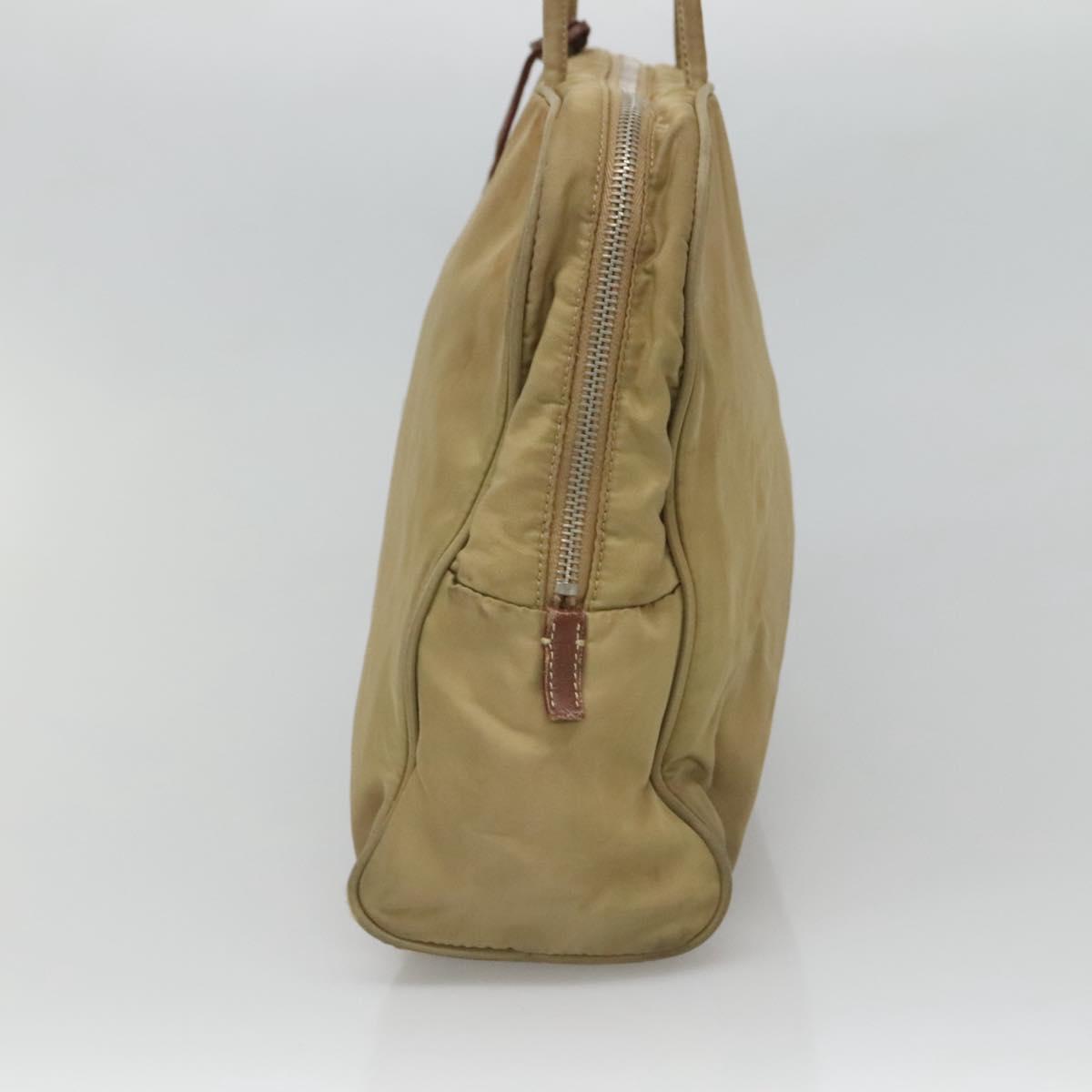 PRADA Tote Bag Nylon Beige Silver Auth 121206