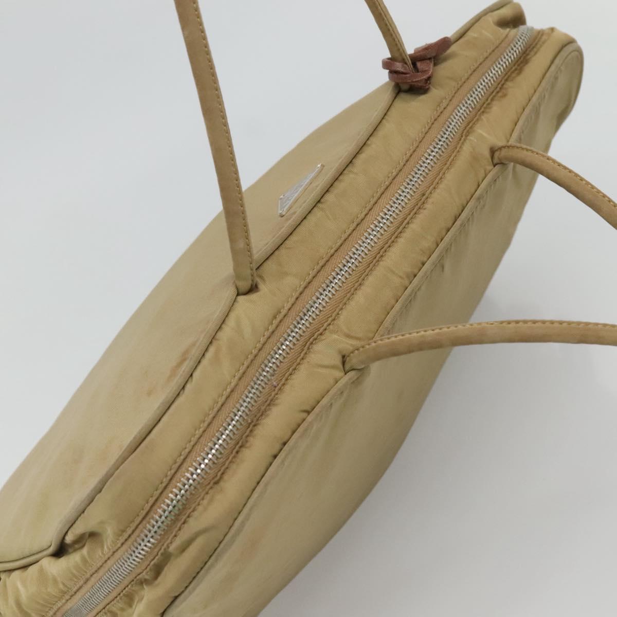 PRADA Tote Bag Nylon Beige Silver Auth 121206