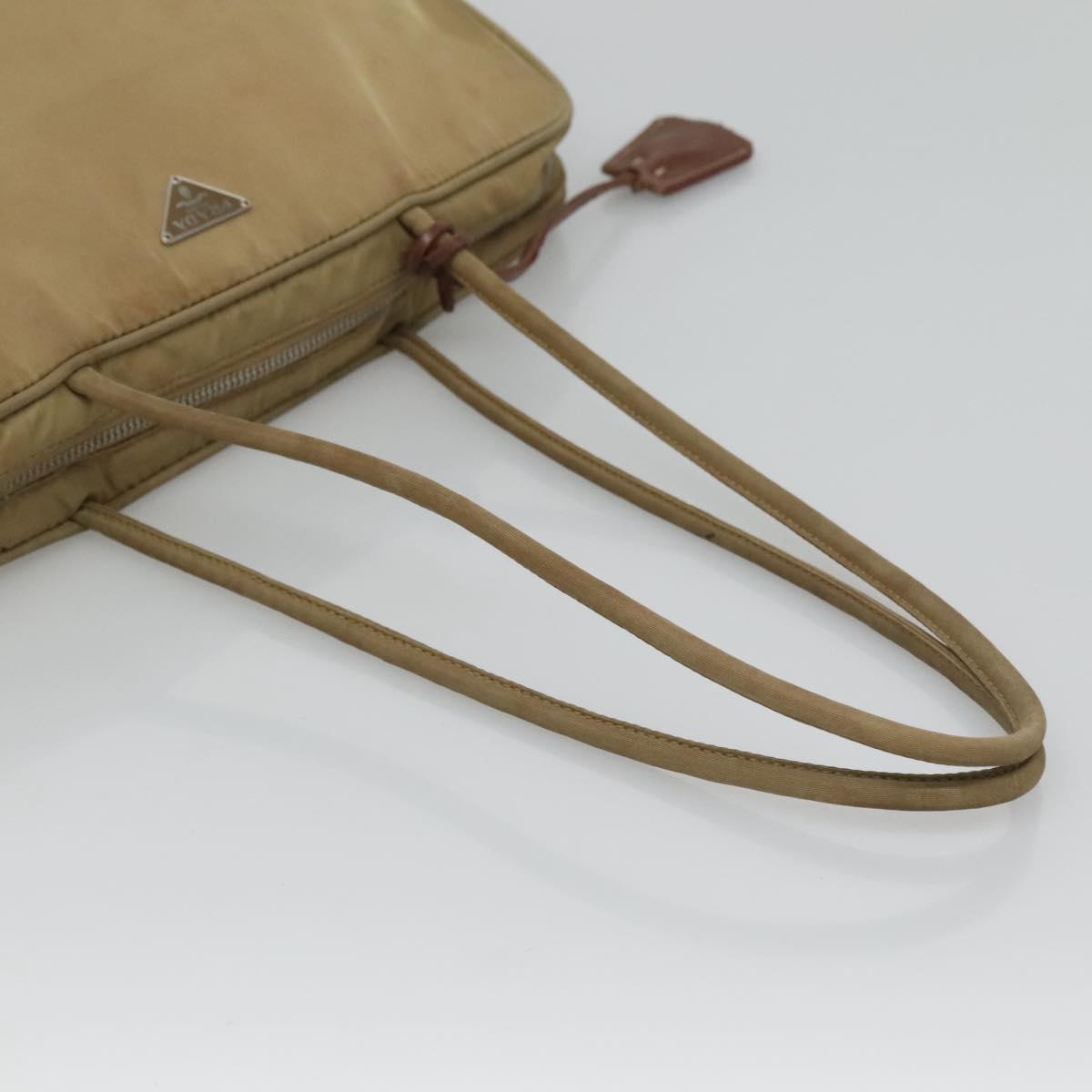 PRADA Tote Bag Nylon Beige Silver Auth 121206