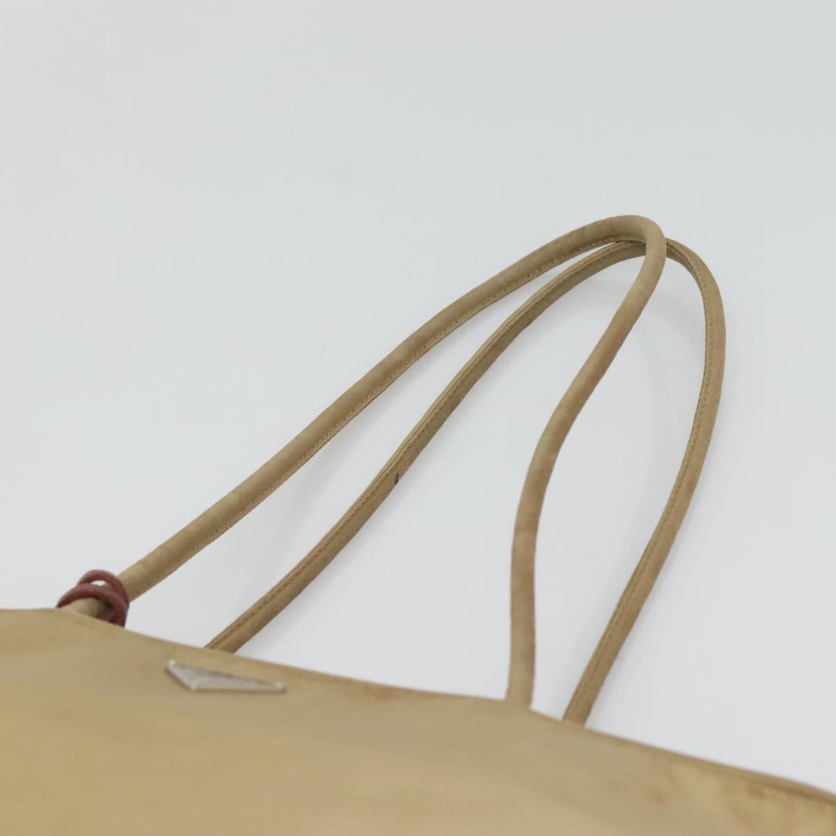 PRADA Tote Bag Nylon Beige Silver Auth 121206