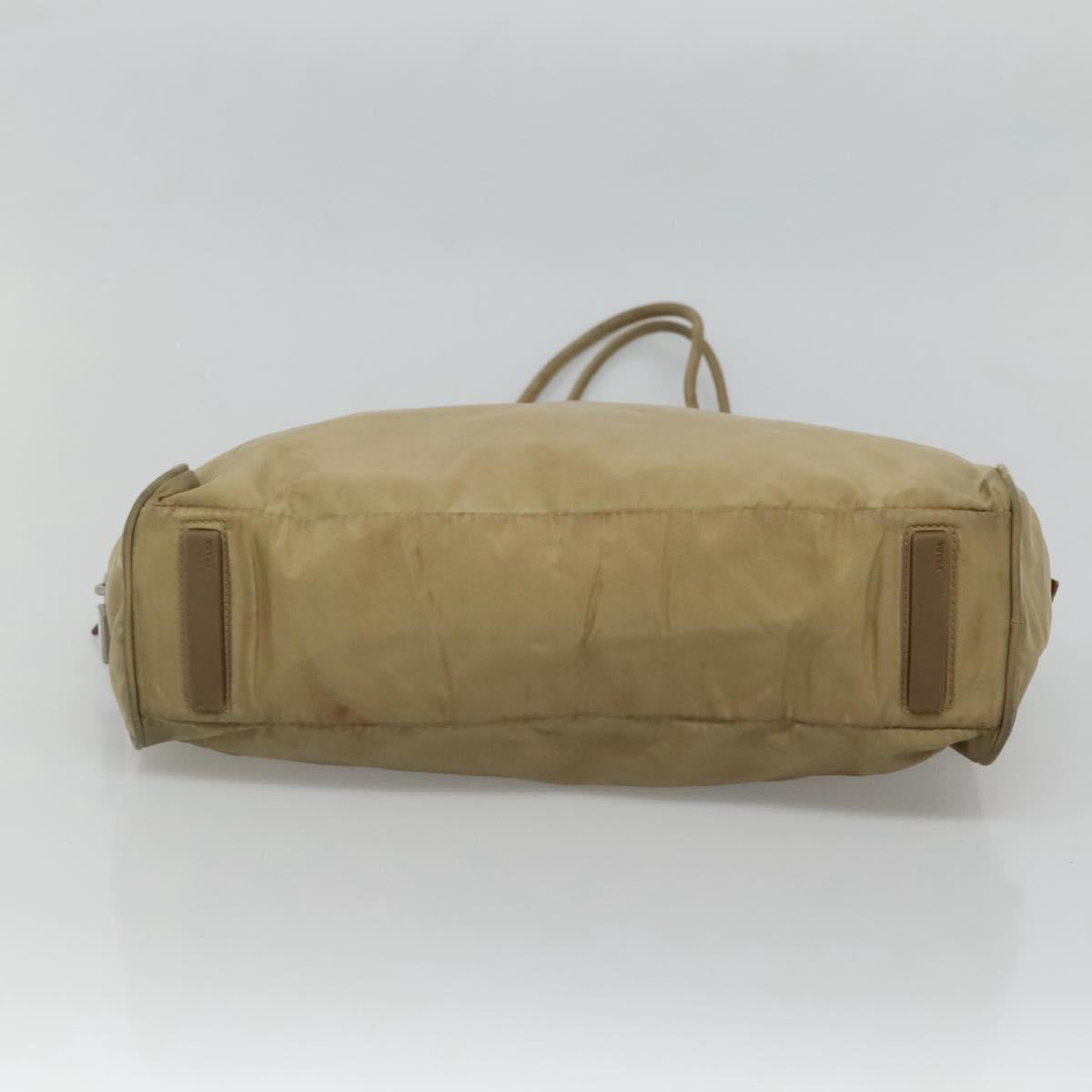 PRADA Tote Bag Nylon Beige Silver Auth 121206