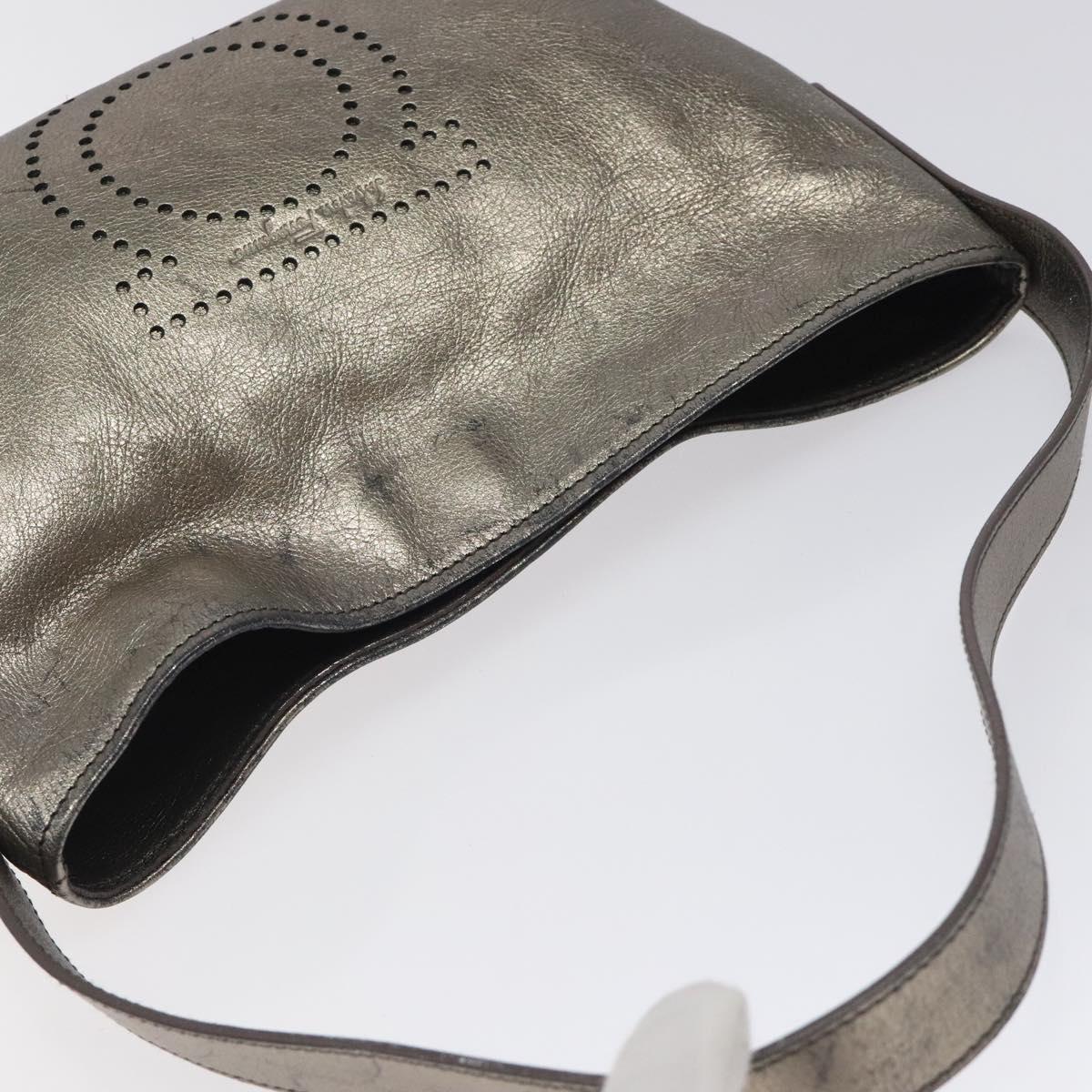 Salvatore Ferragamo Gancini Hand Bag Leather Silver Auth 121217