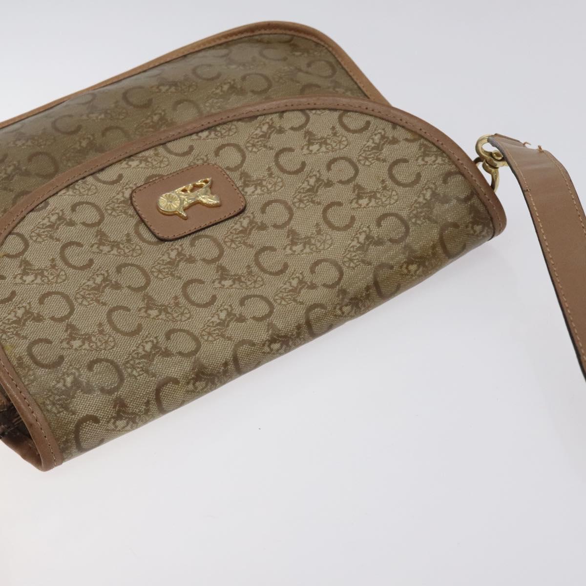 CELINE C Sulky Shoulder Bag Coated Canvas Beige gold Auth 121230