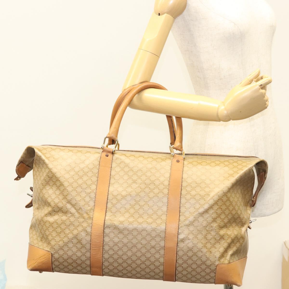 CELINE Macadam Canvas Boston Bag PVC Brown Gold Auth 121232