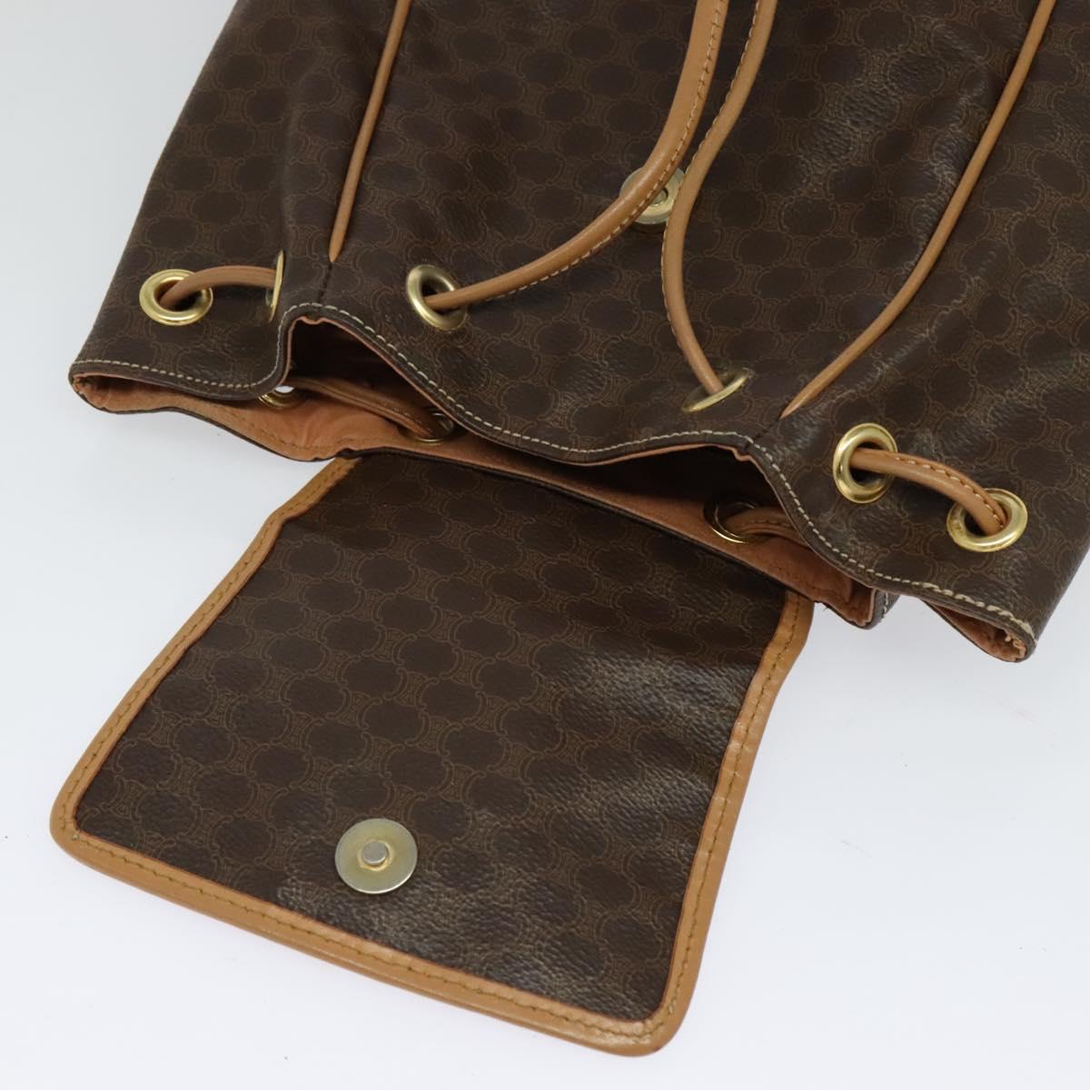 CELINE Macadam Canvas Backpack PVC Leather Brown Gold Auth 121237