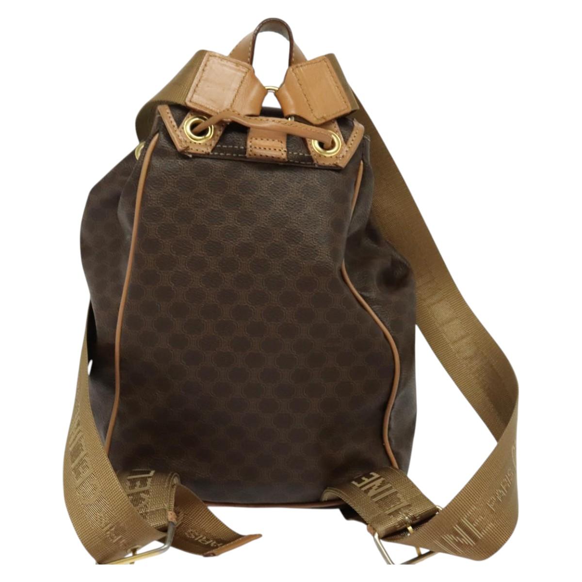 CELINE Macadam Canvas Backpack PVC Leather Brown Gold Auth 121237