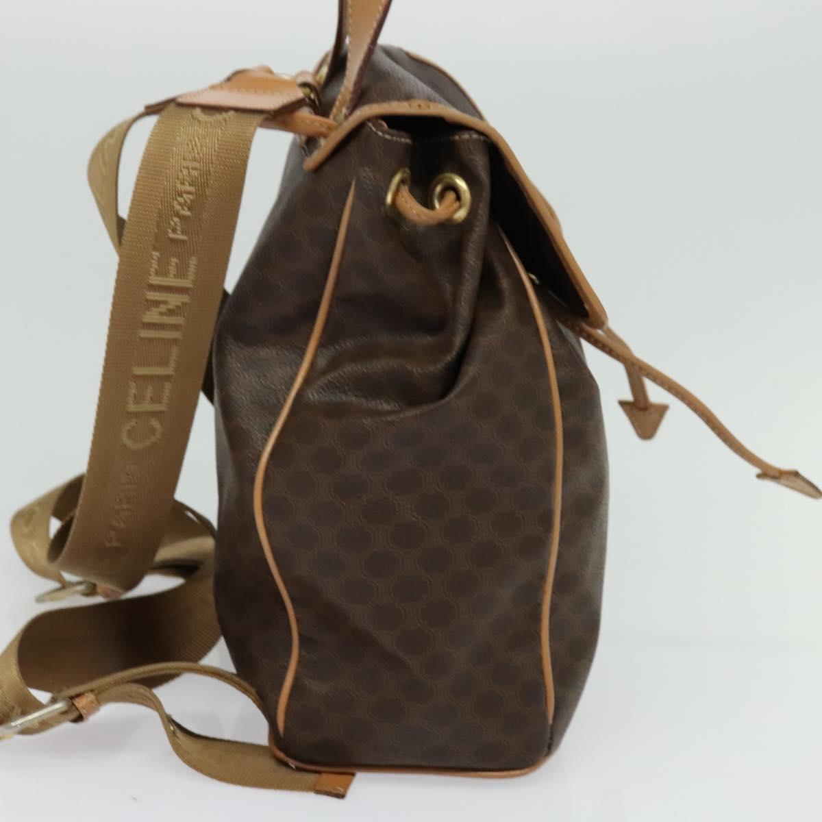 CELINE Macadam Canvas Backpack PVC Leather Brown Gold Auth 121237