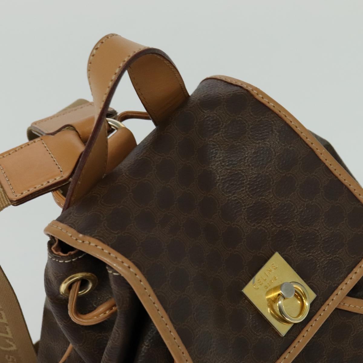 CELINE Macadam Canvas Backpack PVC Leather Brown Gold Auth 121237