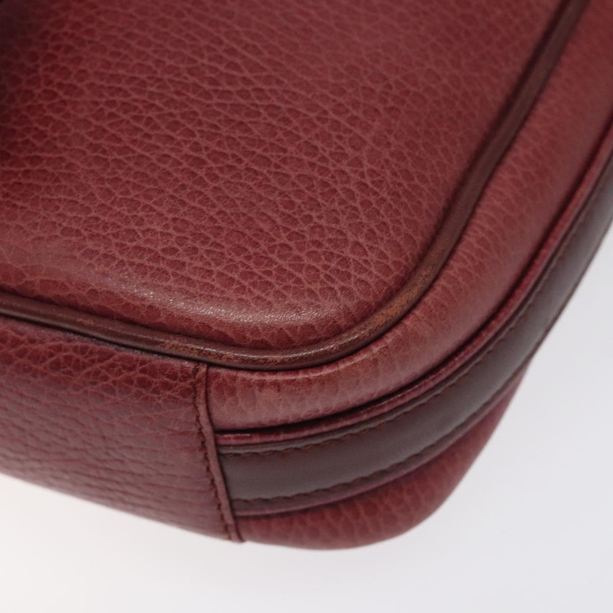 CARTIER Shoulder Bag Leather Bordeaux Gold Auth 121239