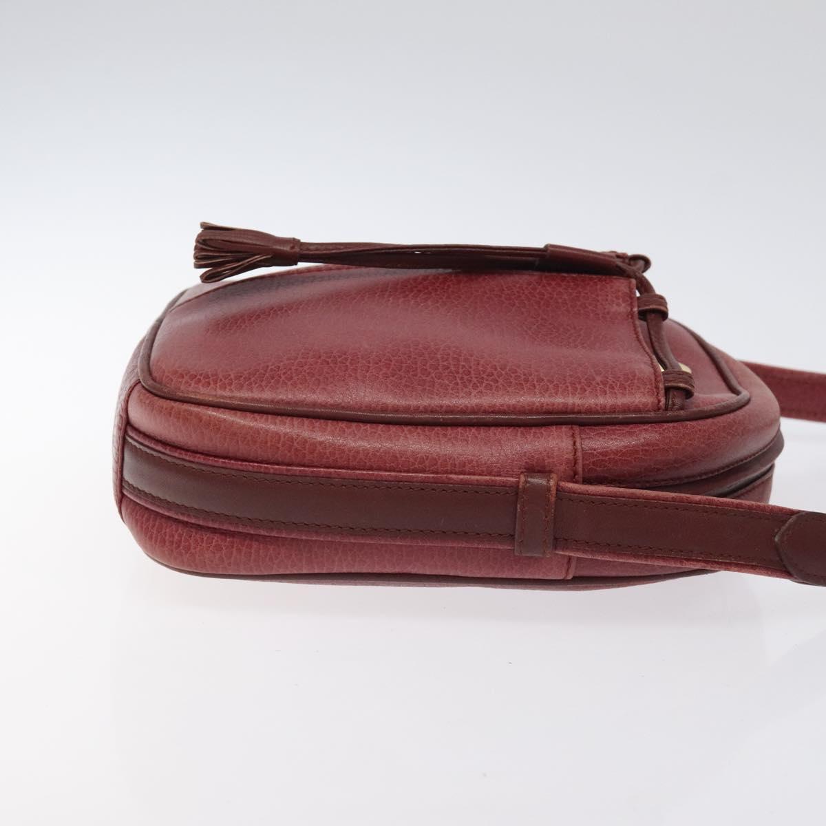 CARTIER Shoulder Bag Leather Bordeaux Gold Auth 121239