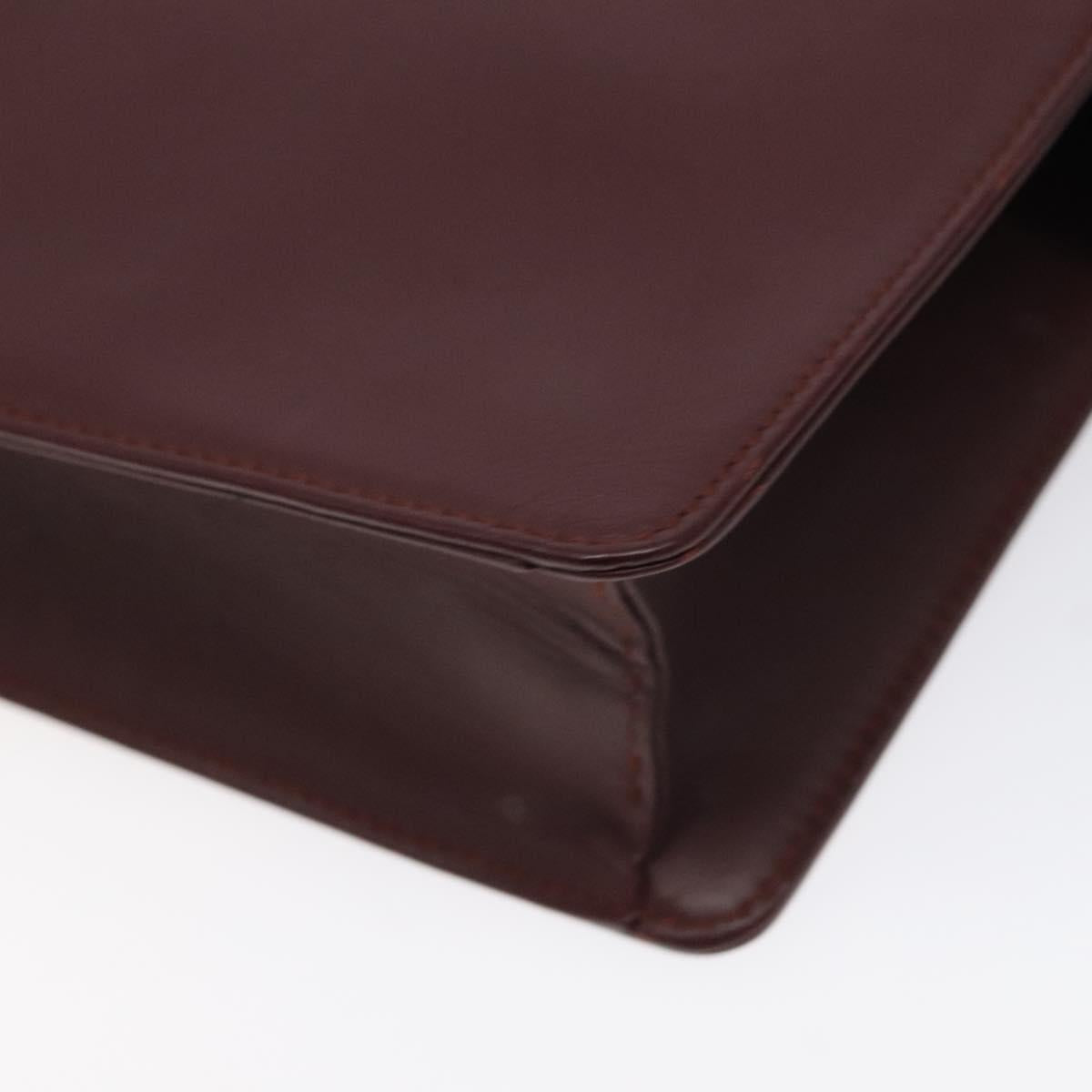CARTIER Clutch Bag Leather Bordeaux Gold Auth 121240