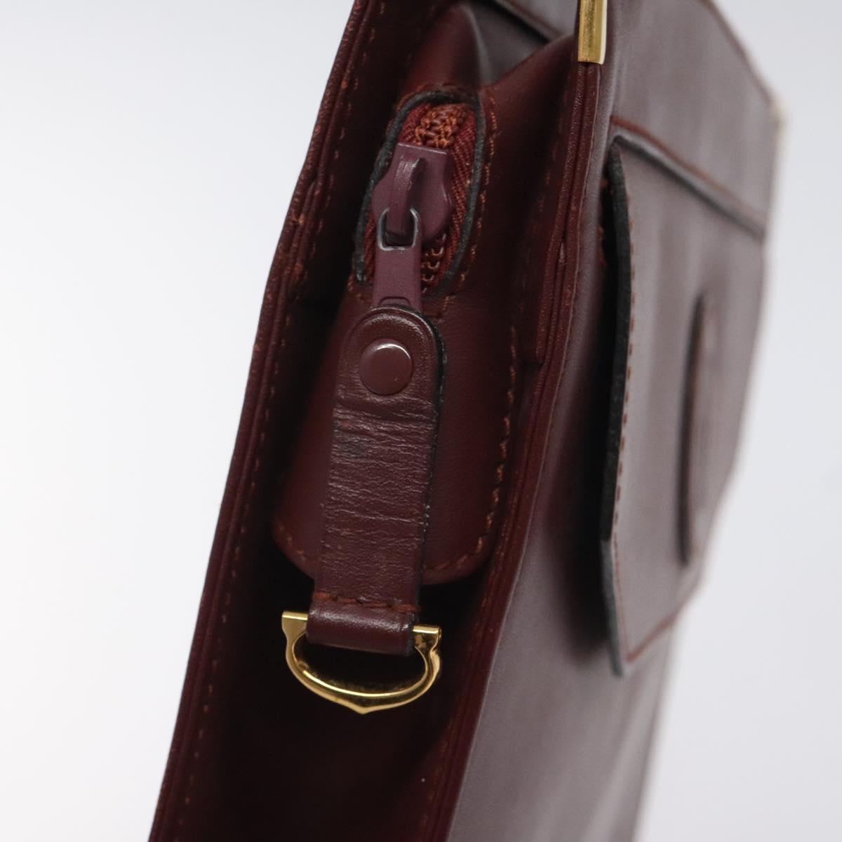CARTIER Clutch Bag Leather Bordeaux Gold Auth 121240