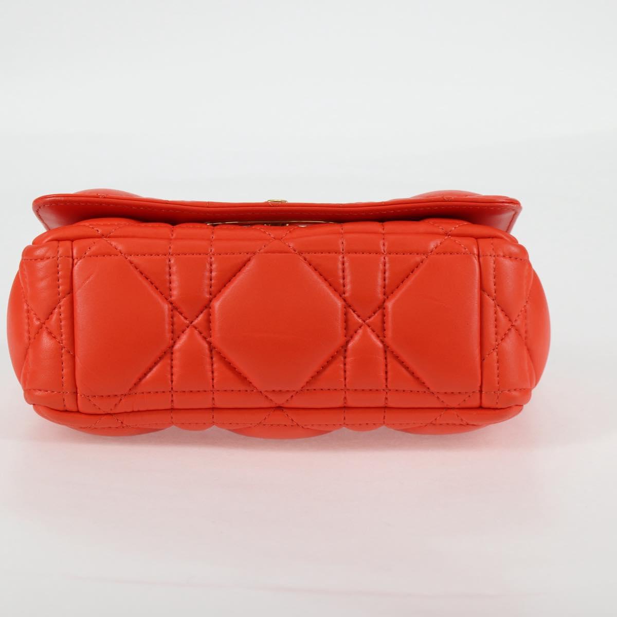 Christian Dior CARO Calo Microcannage Shoulder Bag Leather Orange Auth 121261SAM