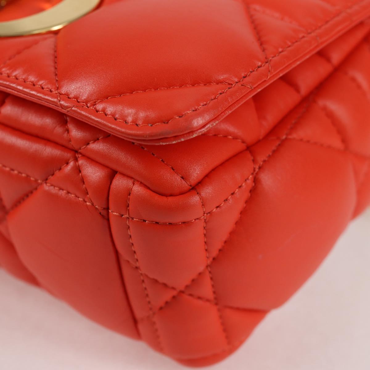 Christian Dior CARO Calo Microcannage Shoulder Bag Leather Orange Auth 121261SAM