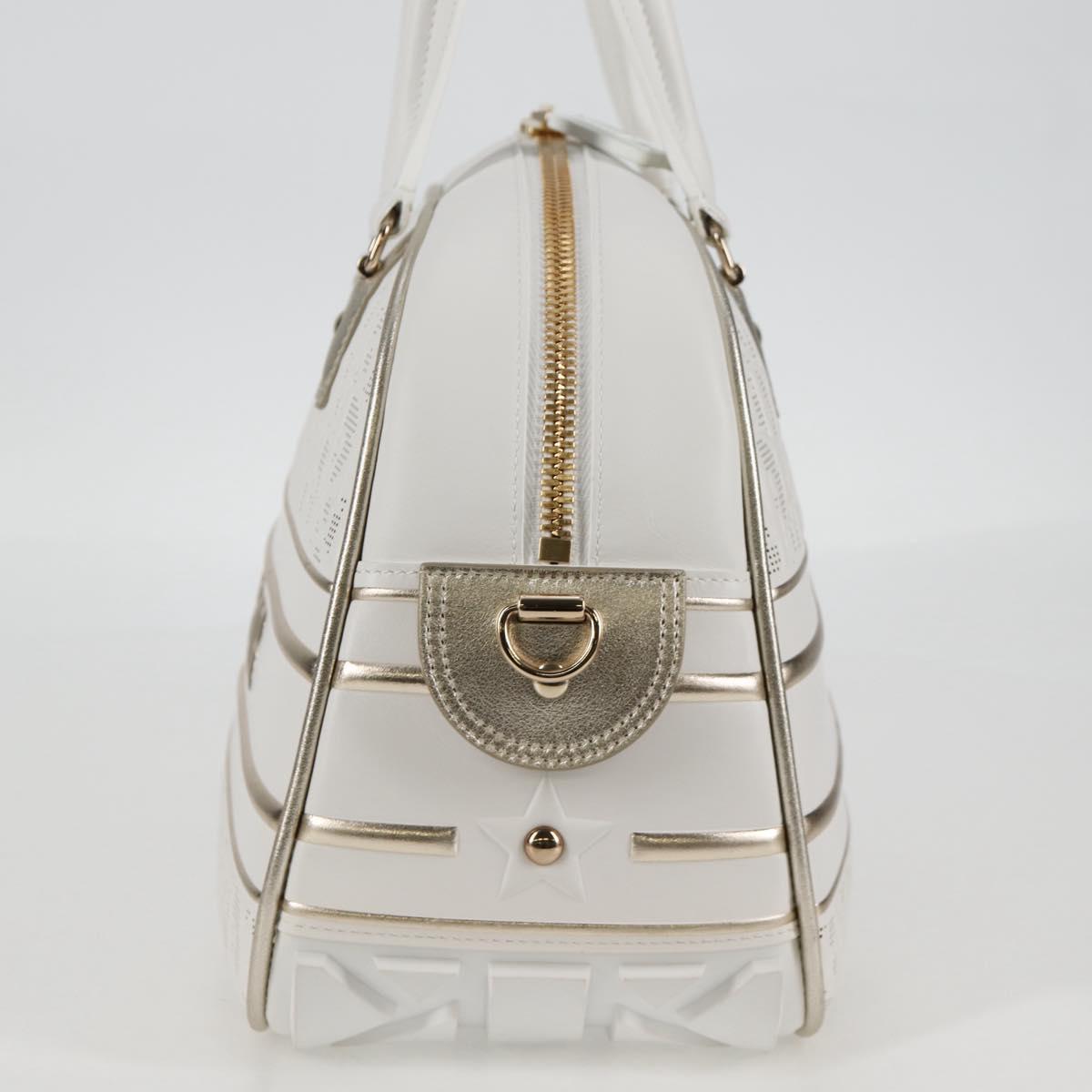 Christian Dior Medium Classic Bowling Bag Bag Leather White Gold Auth 121262SAM