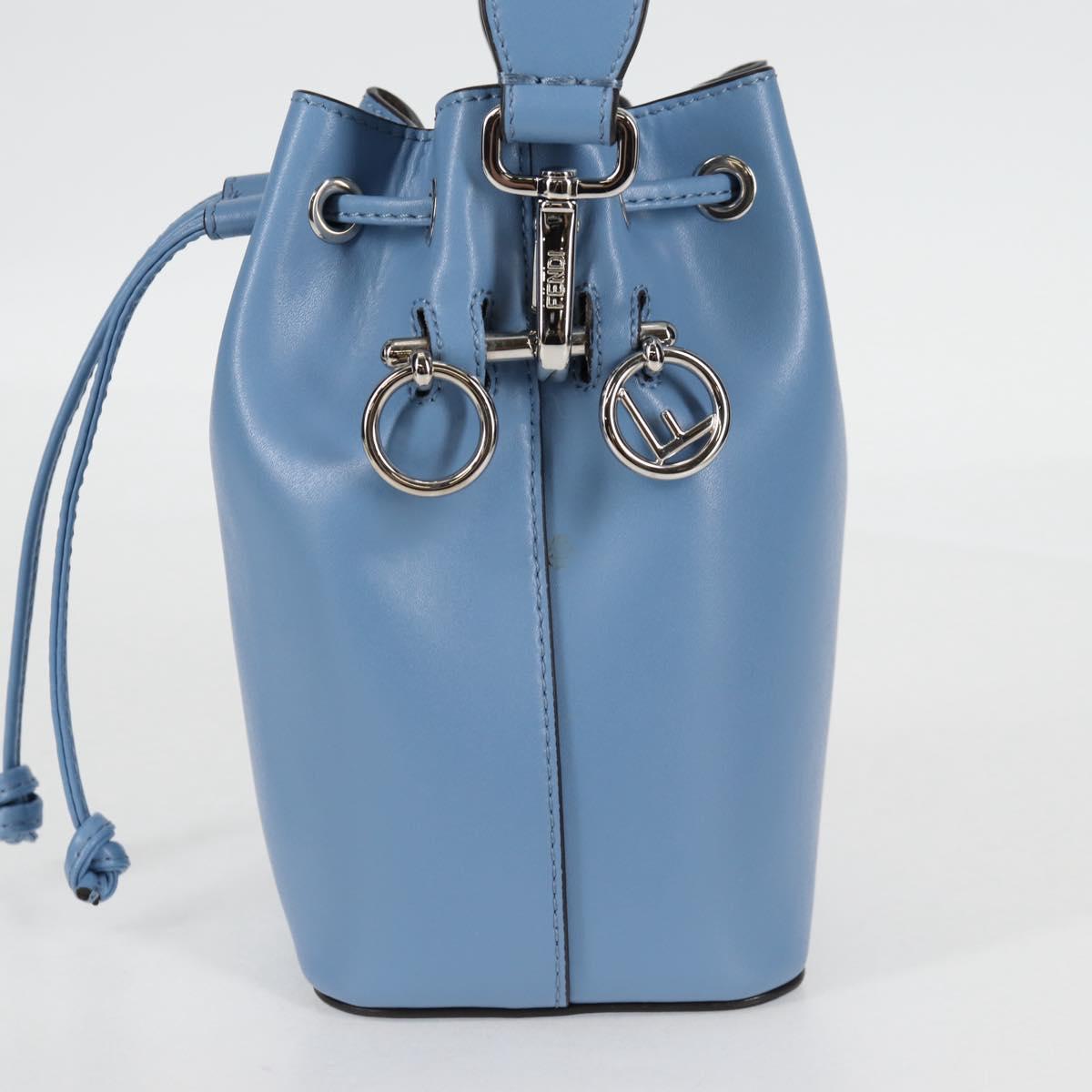 FENDI Mini Montrezor Shoulder Bag Leather Light Blue Silver 8BS010 Auth 121266M