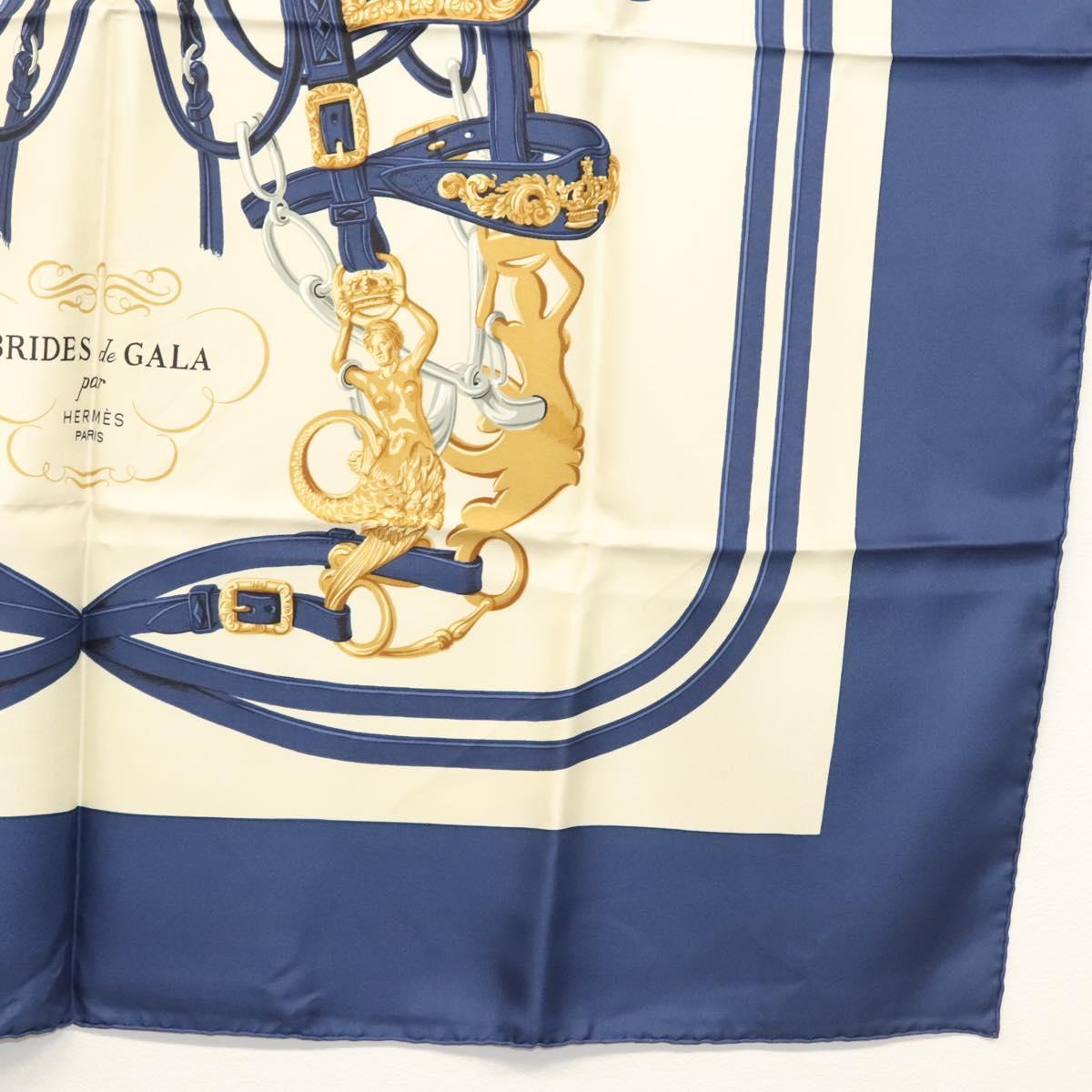 HERMES Carre 90 Scarf ""BRIDES de GALA"" Silk Blue Auth 121275
