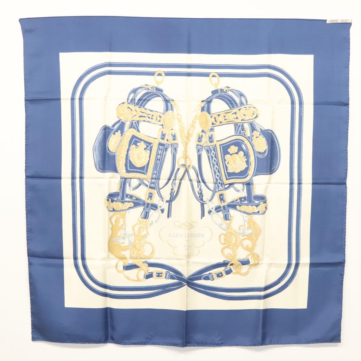 HERMES Carre 90 Scarf ""BRIDES de GALA"" Silk Blue Auth 121275