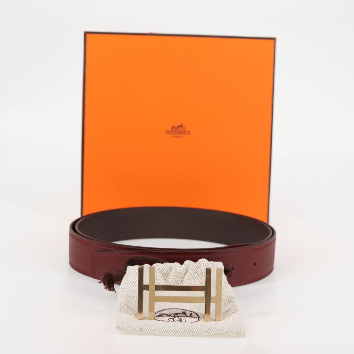 HERMES Constance Belt Leather 48"" Wine Red Auth 121287SAM