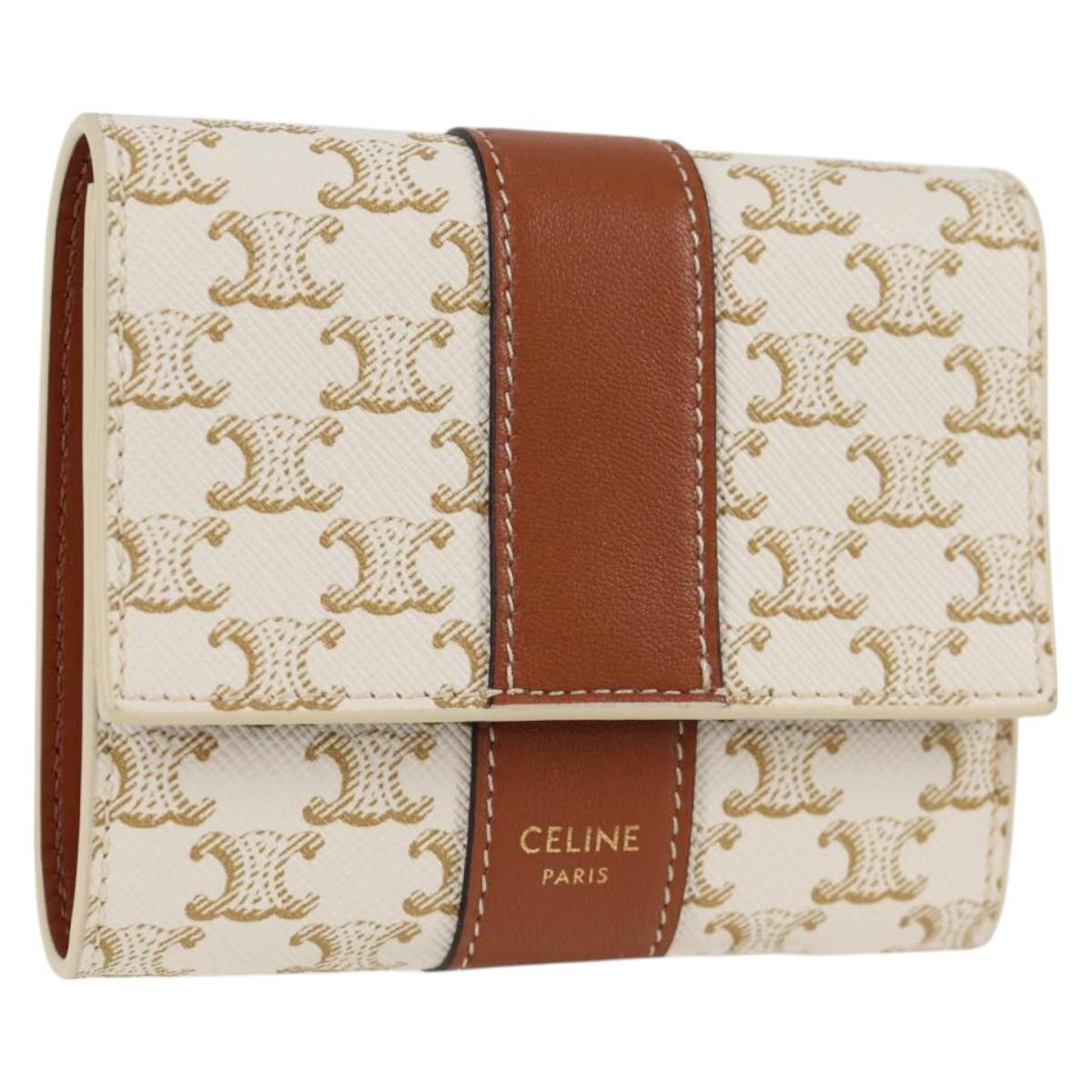 CELINE Triomphe Mini Wallet PVC Beige Auth 121289M