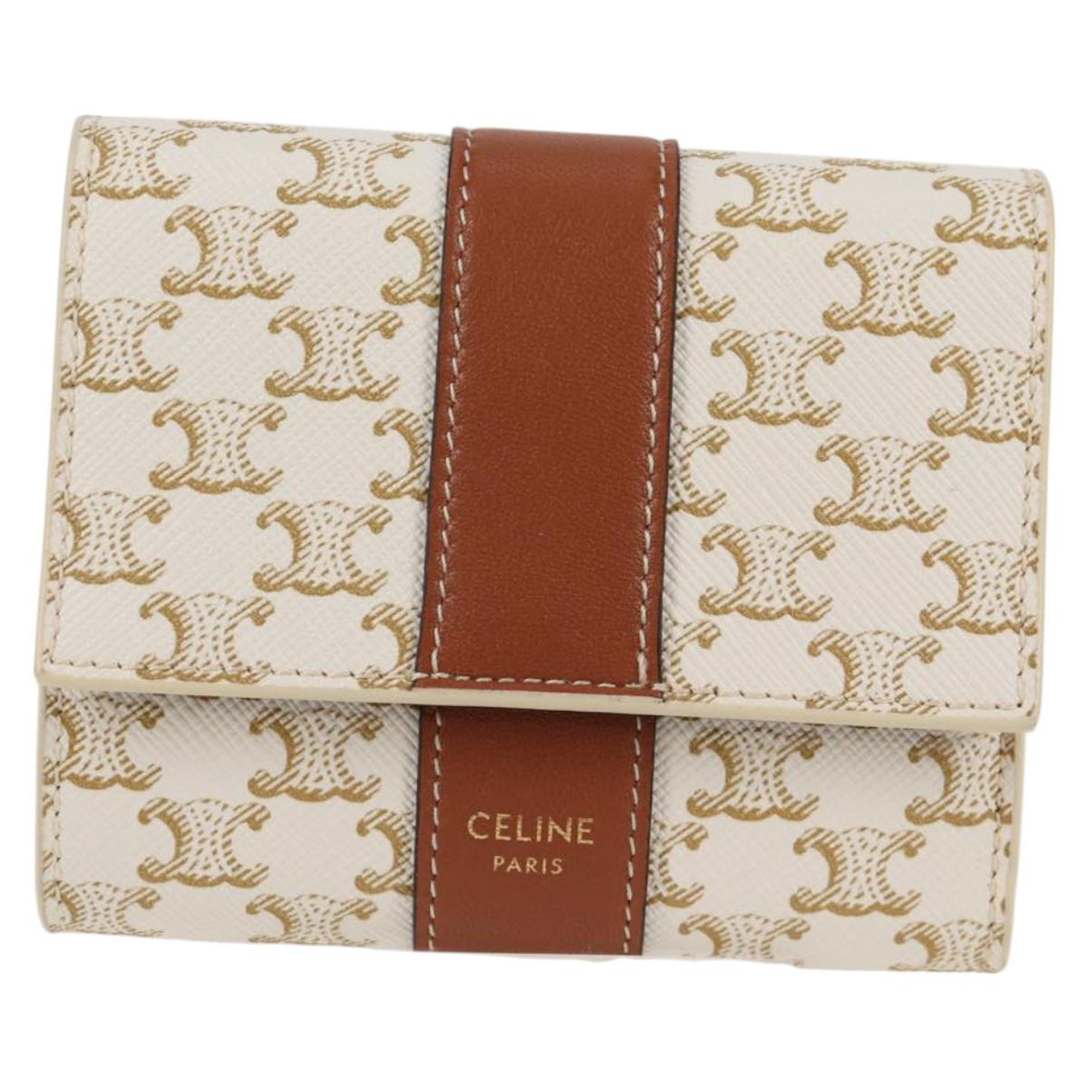 CELINE Triomphe Mini Wallet PVC Beige Auth 121289M