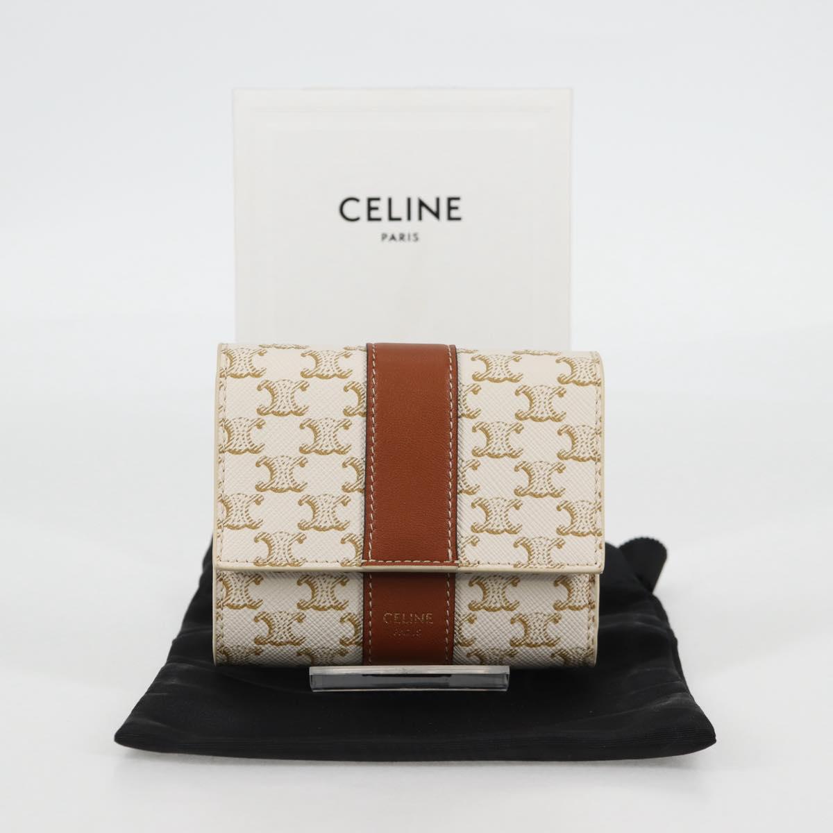 CELINE Triomphe Mini Wallet PVC Beige Auth 121289M