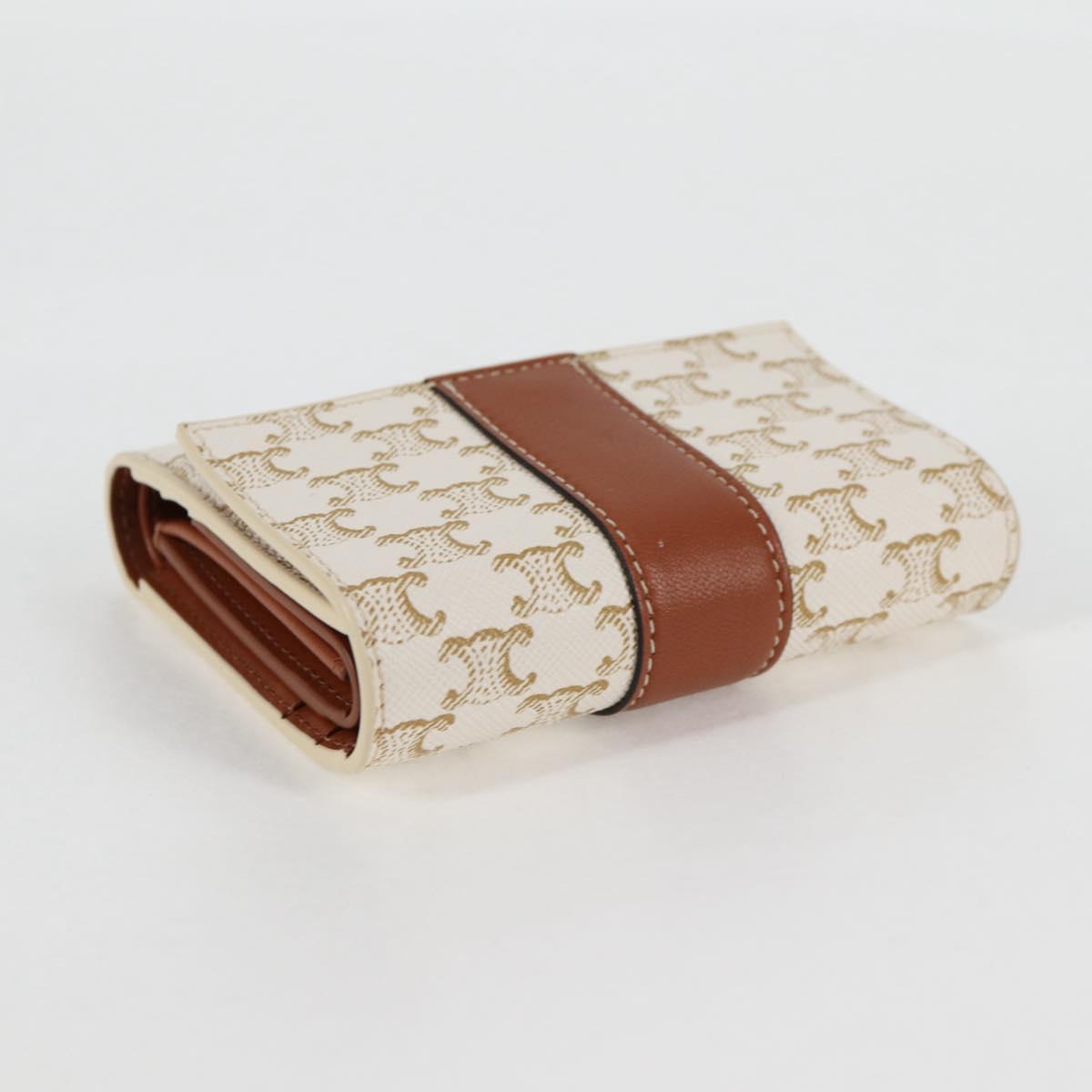 CELINE Triomphe Mini Wallet PVC Beige Auth 121289M