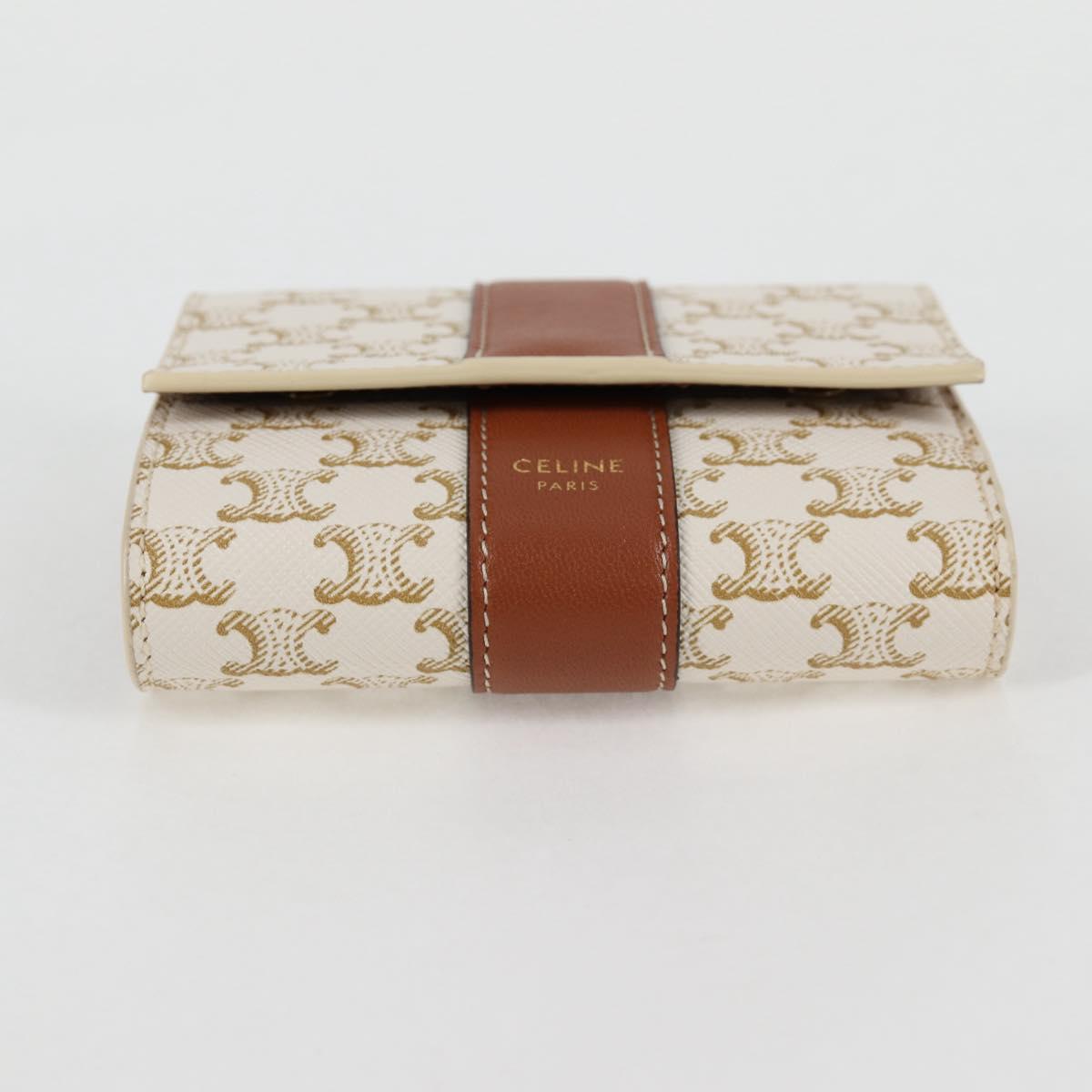 CELINE Triomphe Mini Wallet PVC Beige Auth 121289M