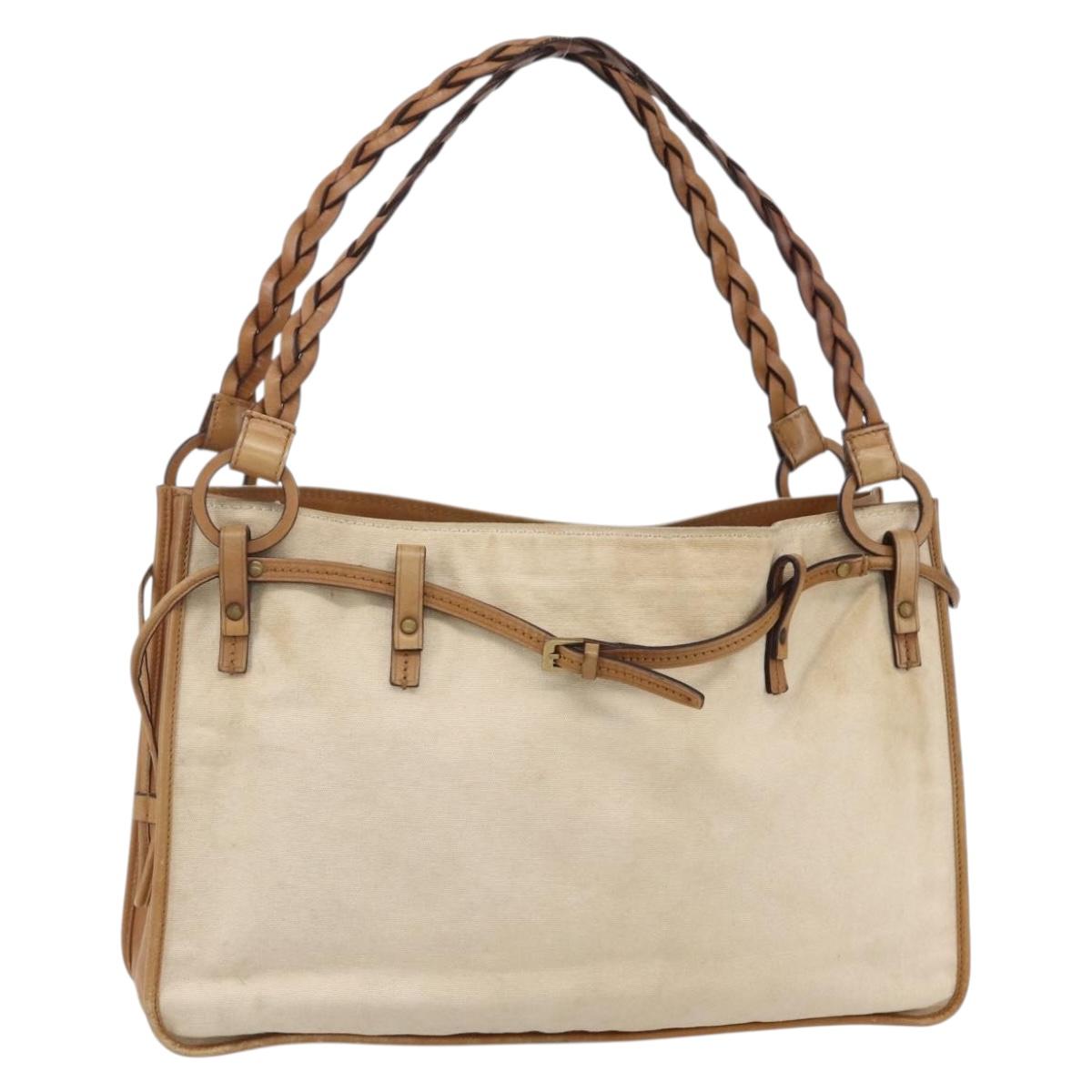 GUCCI Shoulder Bag Canvas Leather Beige Brown 109133 Auth 121302