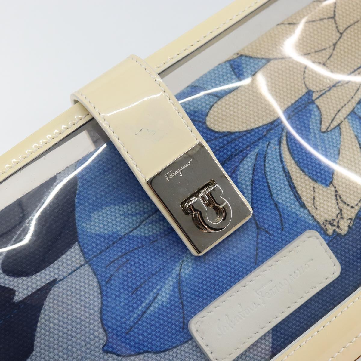 Salvatore Ferragamo Shoulder Bag Enamel Cream Blue Auth 121303