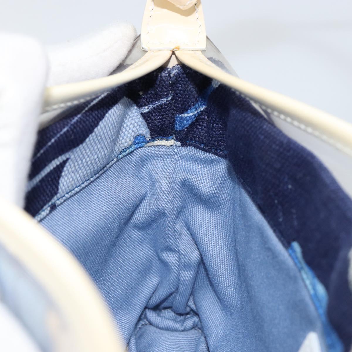 Salvatore Ferragamo Shoulder Bag Enamel Cream Blue Auth 121303