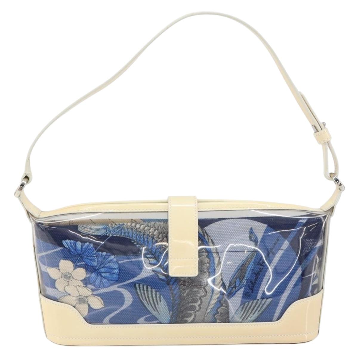 Salvatore Ferragamo Shoulder Bag Enamel Cream Blue Auth 121303