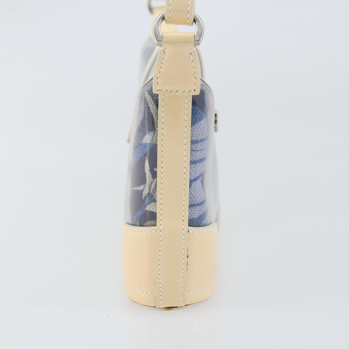 Salvatore Ferragamo Shoulder Bag Enamel Cream Blue Auth 121303