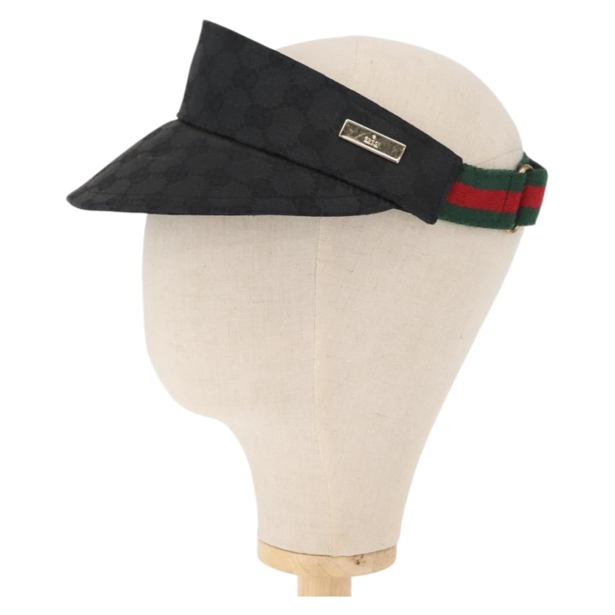 GUCCI GG Canvas Web Sherry Line Sun Visor S Black Red Auth 121306
