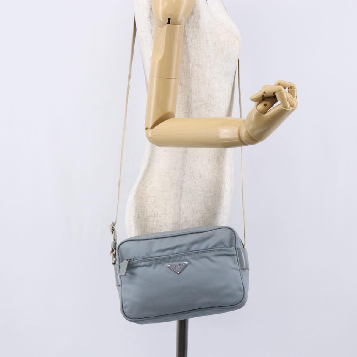 PRADA Shoulder Bag Nylon Light Blue Silver Auth 121317