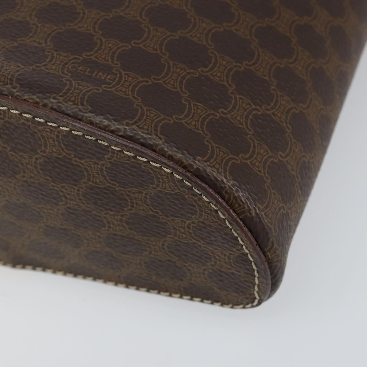 CELINE Macadam Canvas Vanity Pouch PVC Leather Brown Gold Auth 121321