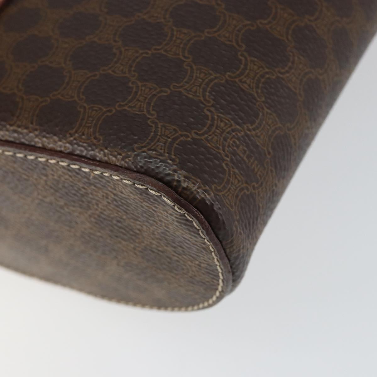 CELINE Macadam Canvas Vanity Pouch PVC Leather Brown Gold Auth 121321