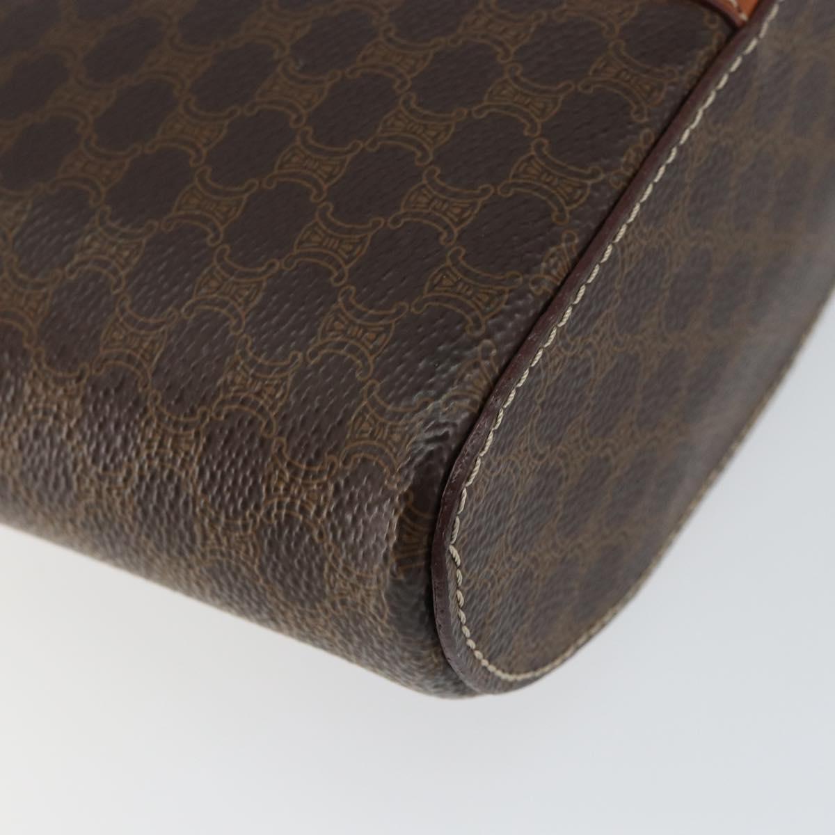 CELINE Macadam Canvas Vanity Pouch PVC Leather Brown Gold Auth 121321