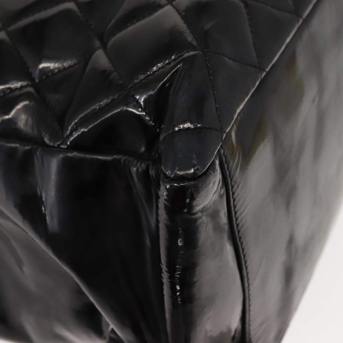 CHANEL Chain Tote Bag Enamel Black Silver CC Auth 121328V