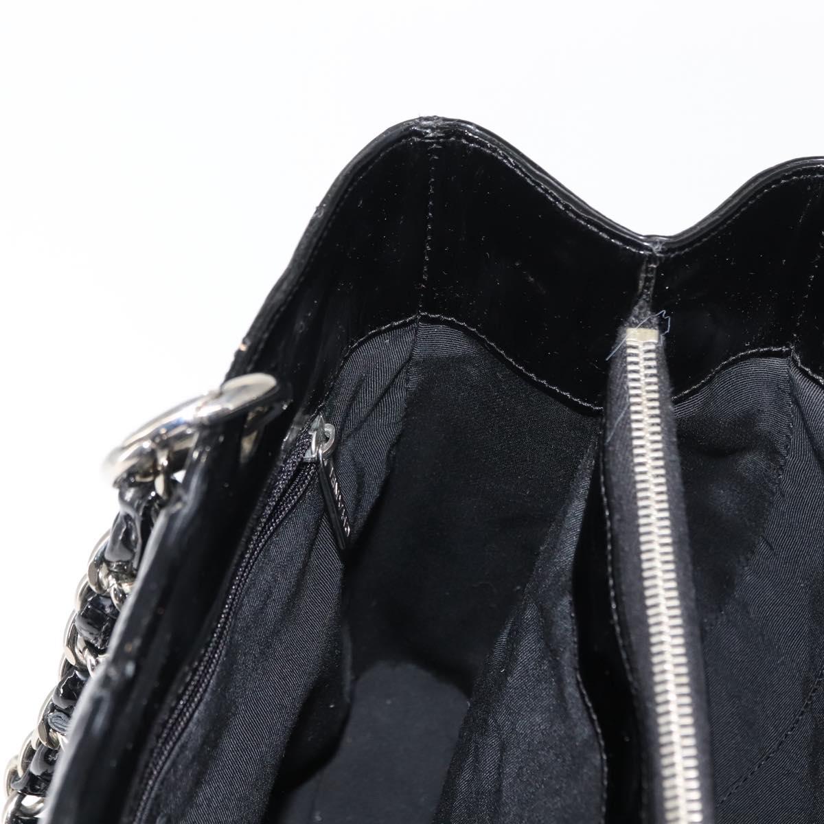 CHANEL Chain Tote Bag Enamel Black Silver CC Auth 121328V