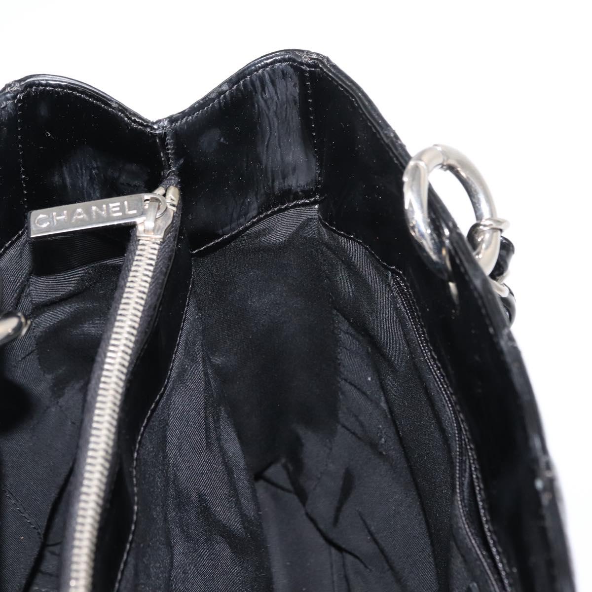 CHANEL Chain Tote Bag Enamel Black Silver CC Auth 121328V