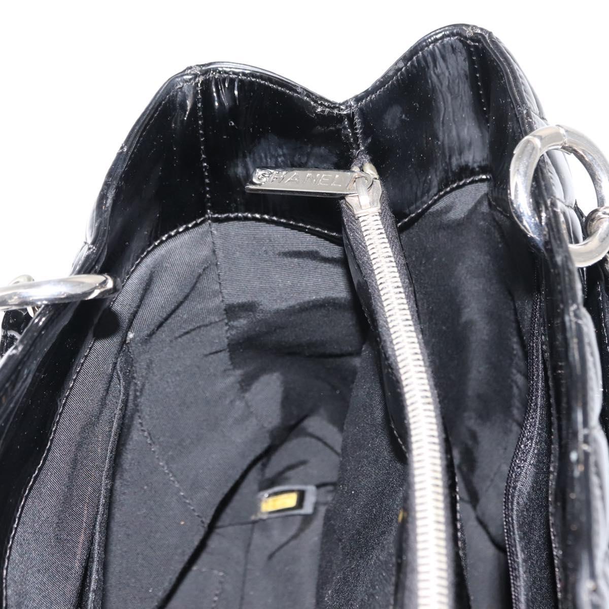 CHANEL Chain Tote Bag Enamel Black Silver CC Auth 121328V