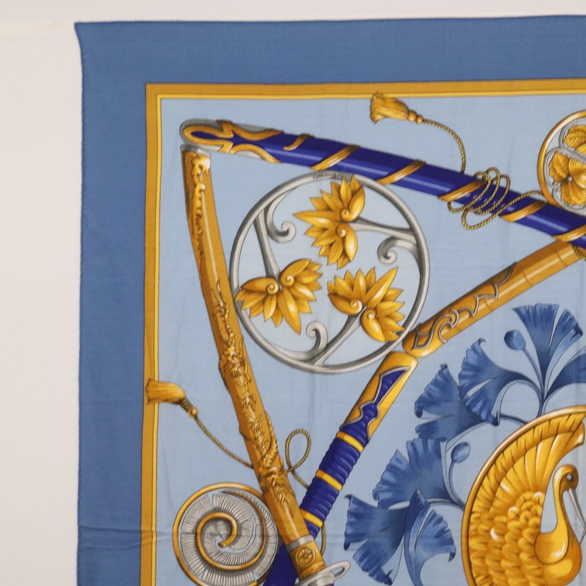 HERMES Carre 140 Scarf Silk Cashmere Light Blue Auth 121330V