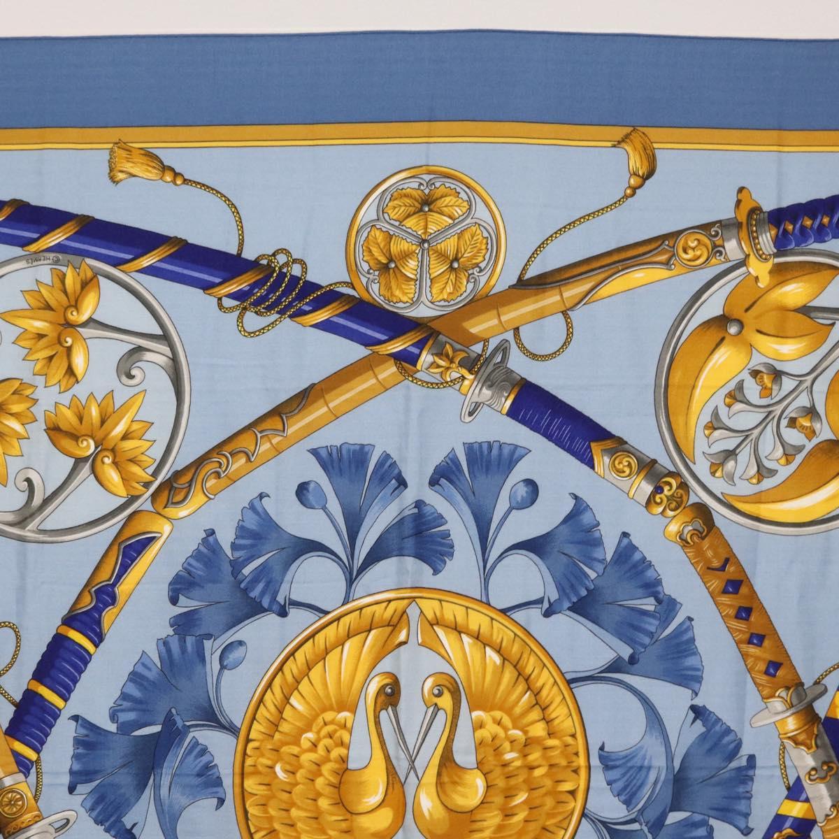 HERMES Carre 140 Scarf Silk Cashmere Light Blue Auth 121330V