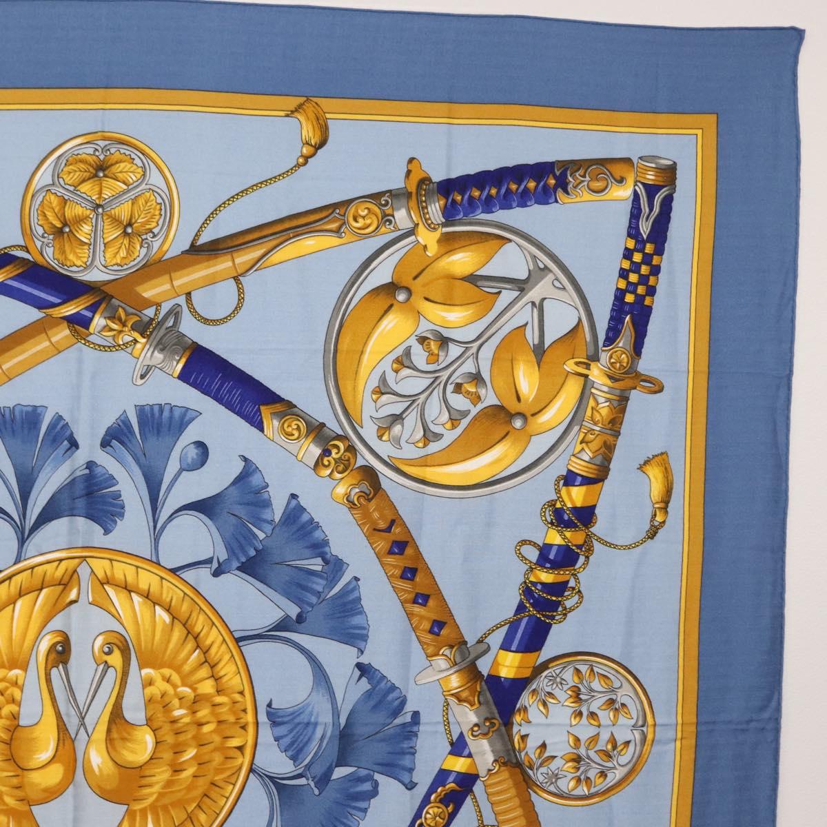 HERMES Carre 140 Scarf Silk Cashmere Light Blue Auth 121330V