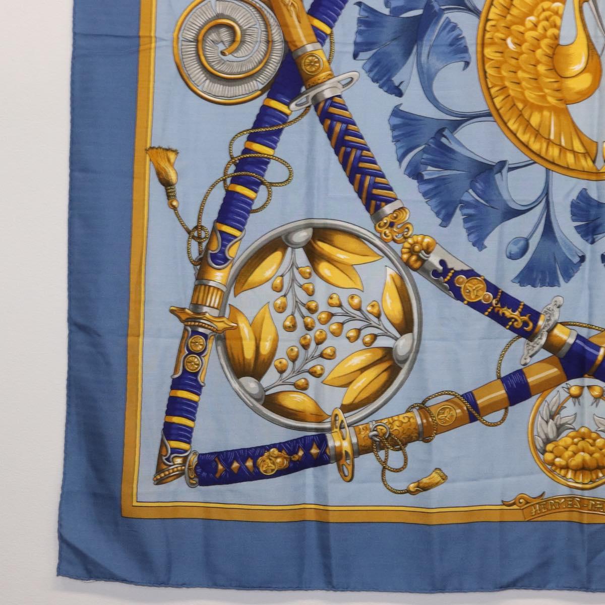 HERMES Carre 140 Scarf Silk Cashmere Light Blue Auth 121330V