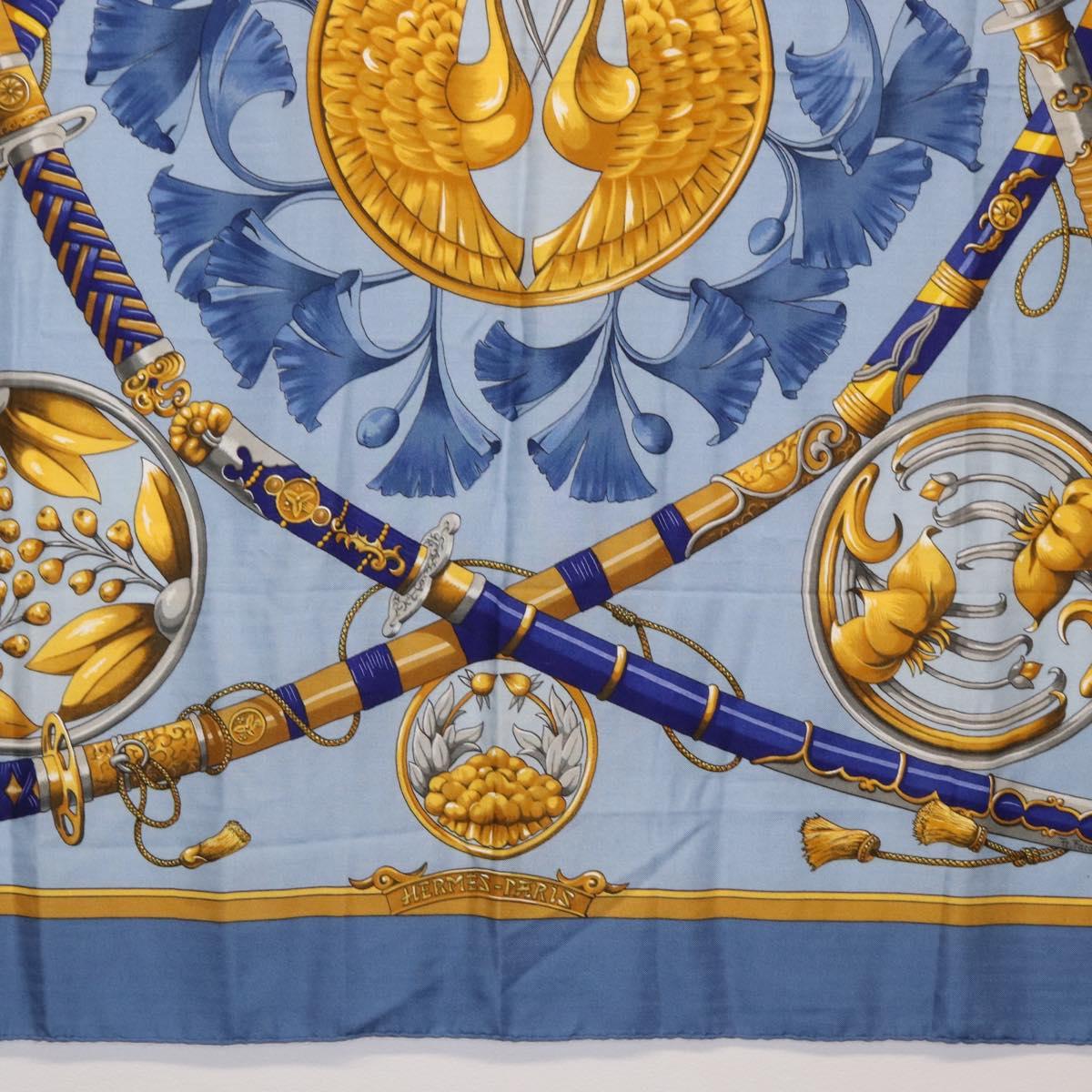 HERMES Carre 140 Scarf Silk Cashmere Light Blue Auth 121330V