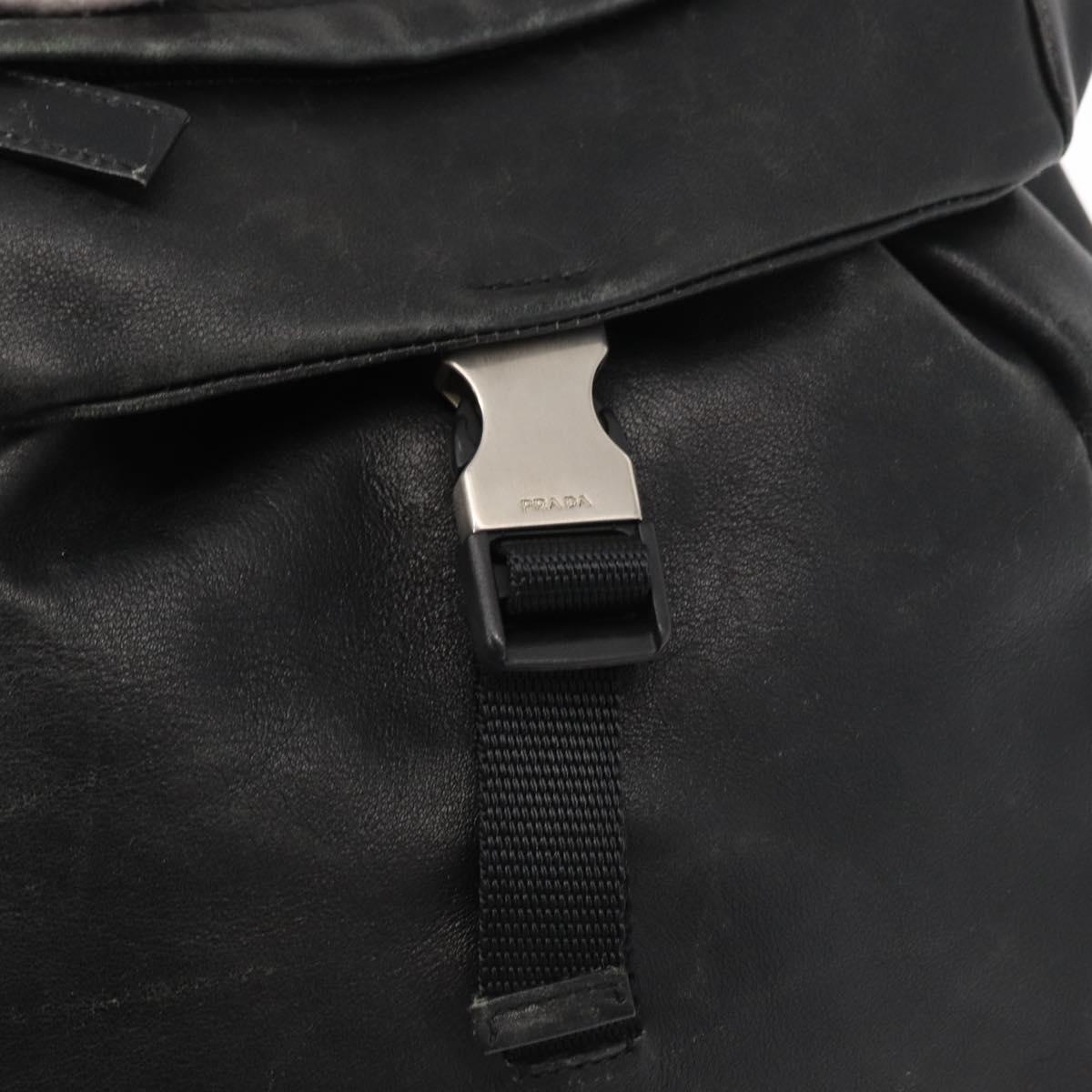 PRADA Backpack Leather Black Silver Auth 121332