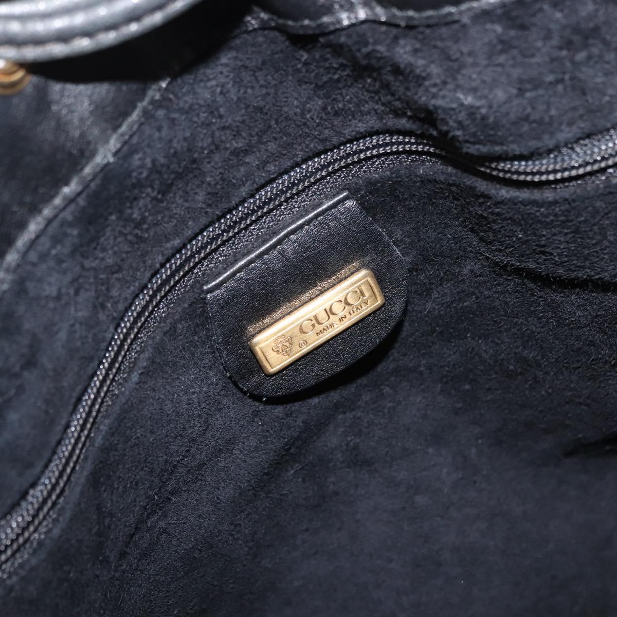 GUCCI Shoulder Bag Leather Black Gold Auth 121343