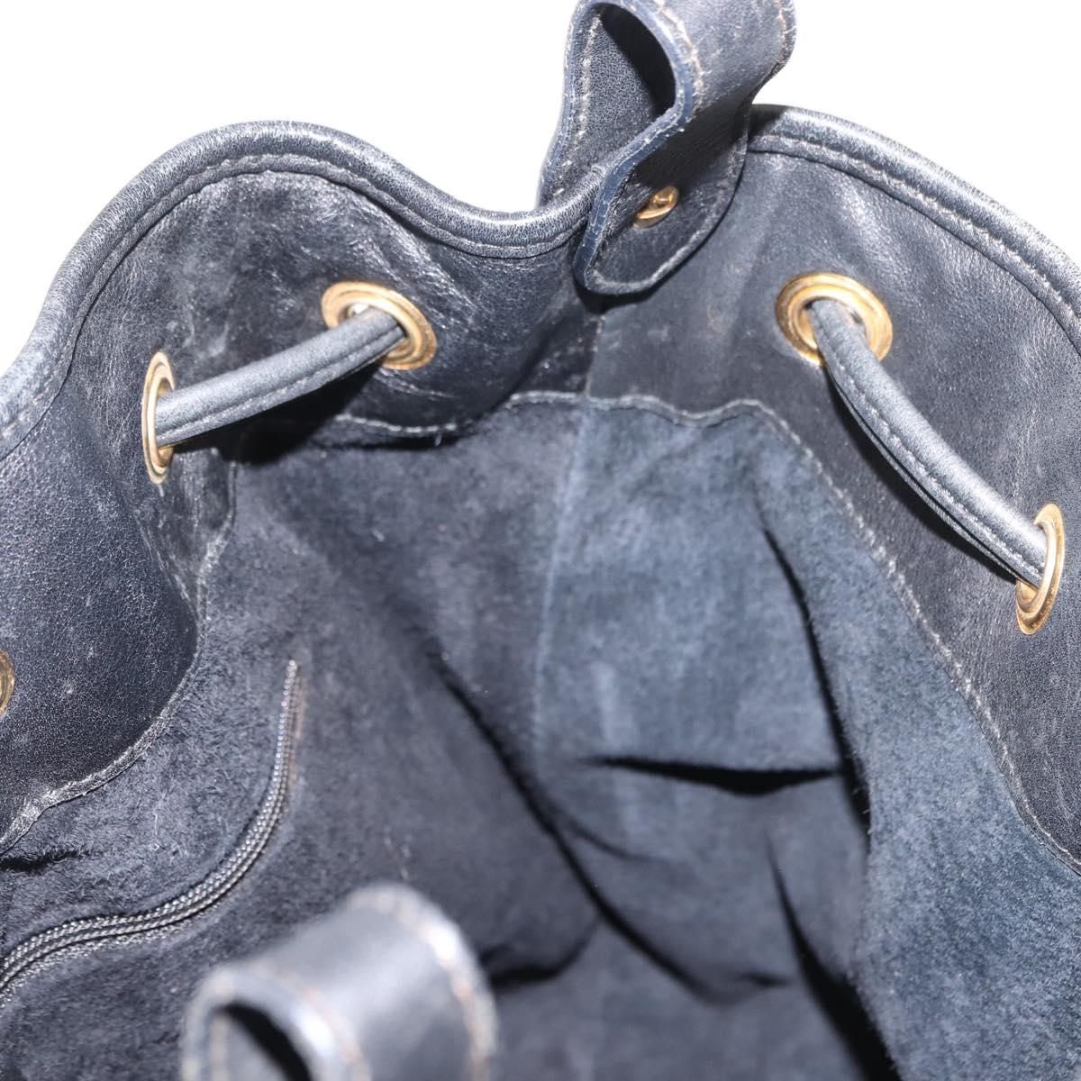 GUCCI Shoulder Bag Leather Black Gold Auth 121343